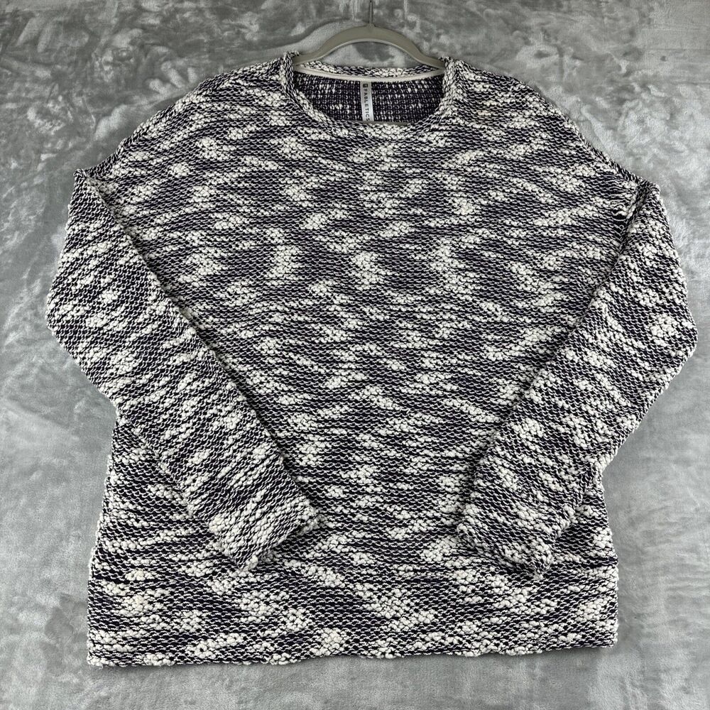 Fabletics Pullover Sweater Womens M White Purple Semi-Sheer Open Knit Top (0848)